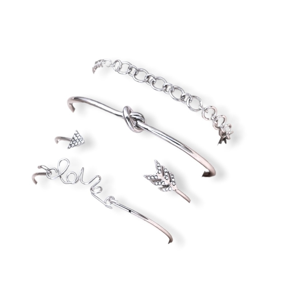 4 Silver Color Bracelet Set Chain Knot Arrow Love